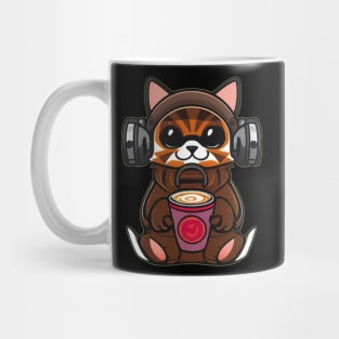 Cute Cat Wearing Headphones Holding Coffee Mug